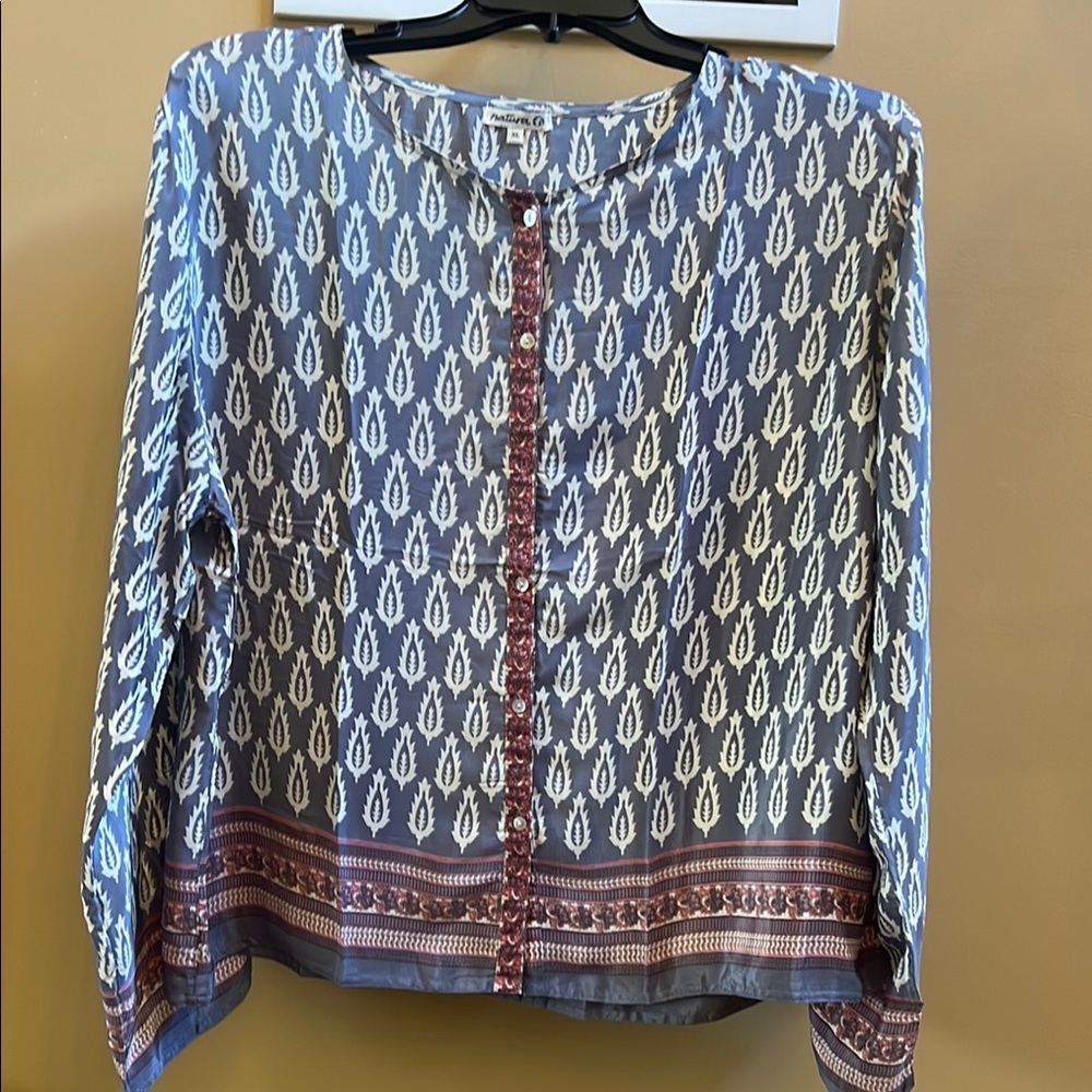 Blue and White Patterned Women's Top